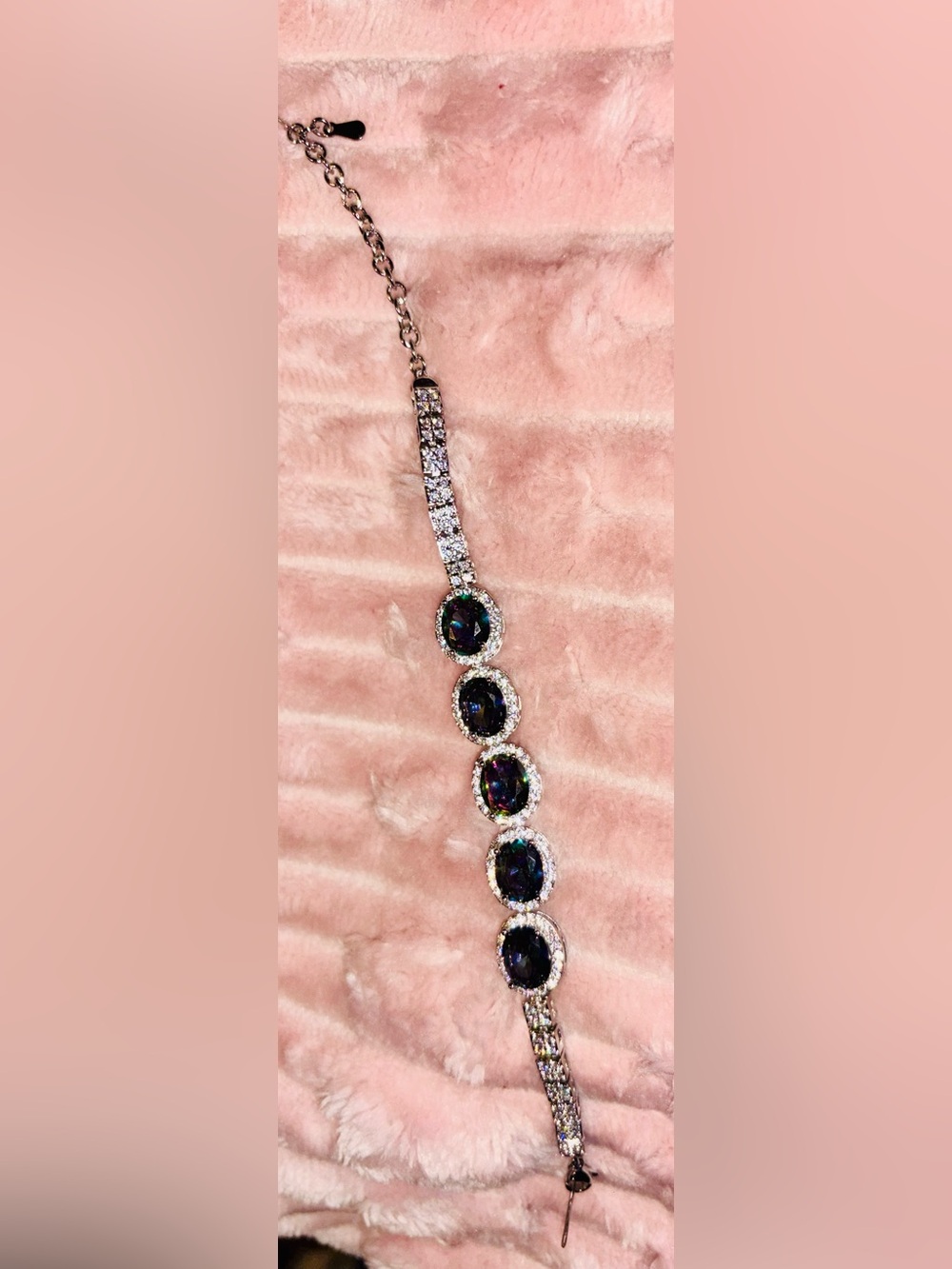 Mystic Oval Stone Halo Bracelet - Silver with Multicolor Gems